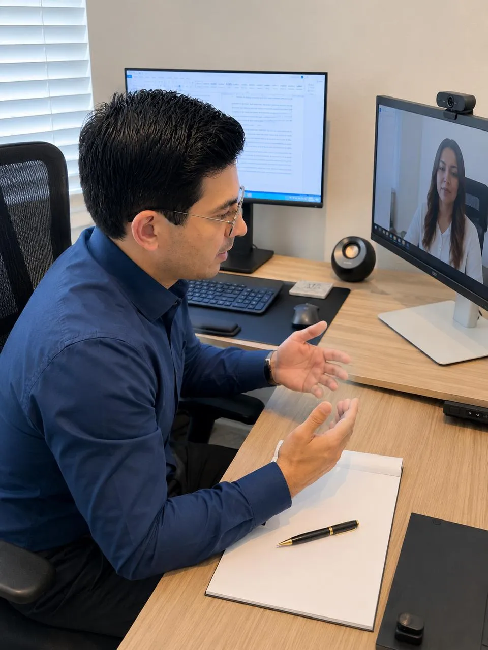 Immigration attorney meeting with a client over a video consultation